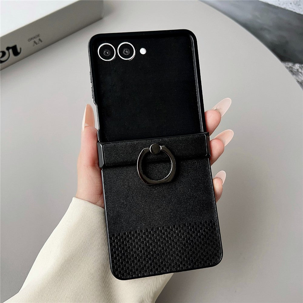 For Samsung Galaxy Z Flip8 Case Plaid Grid Pattern Leather + PC Foldable Phone Cover with Ring Kickstand