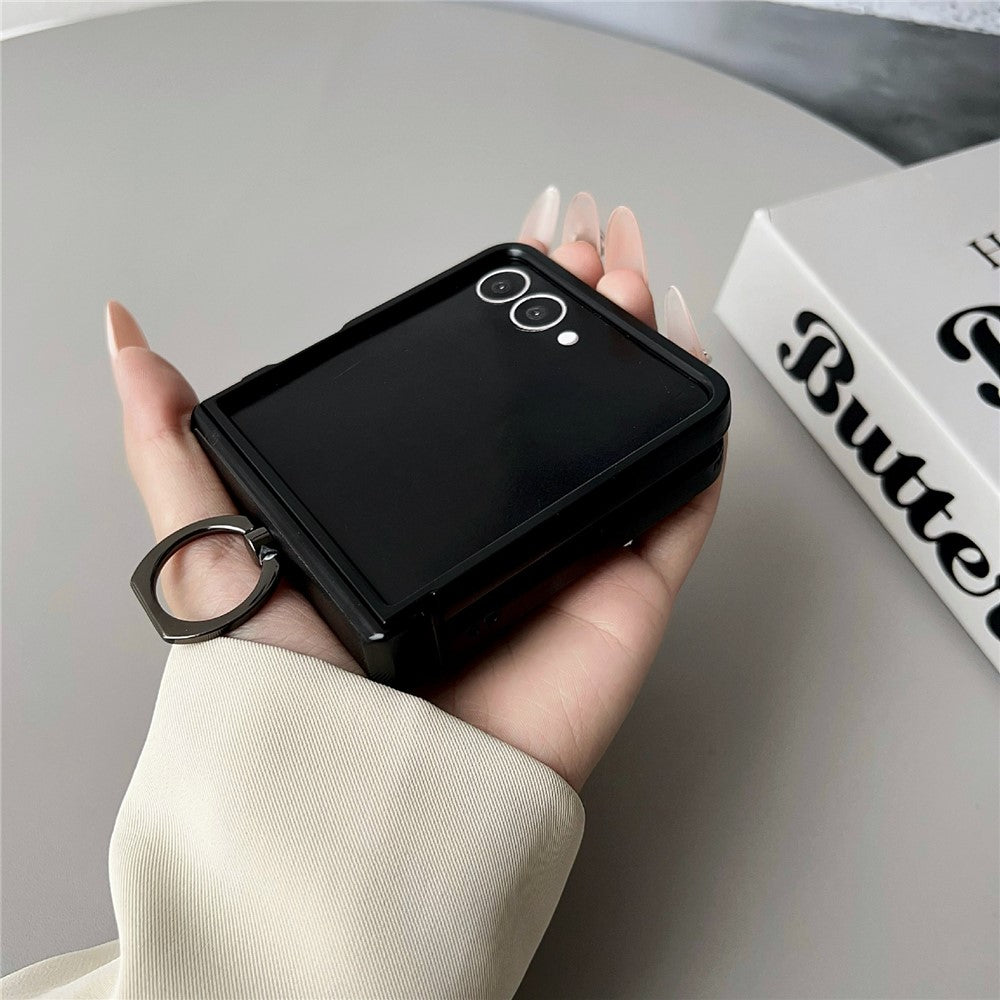 For Samsung Galaxy Z Flip7 5G Case Plaid Grid Pattern Leather + PC Foldable Phone Cover with Ring Kickstand