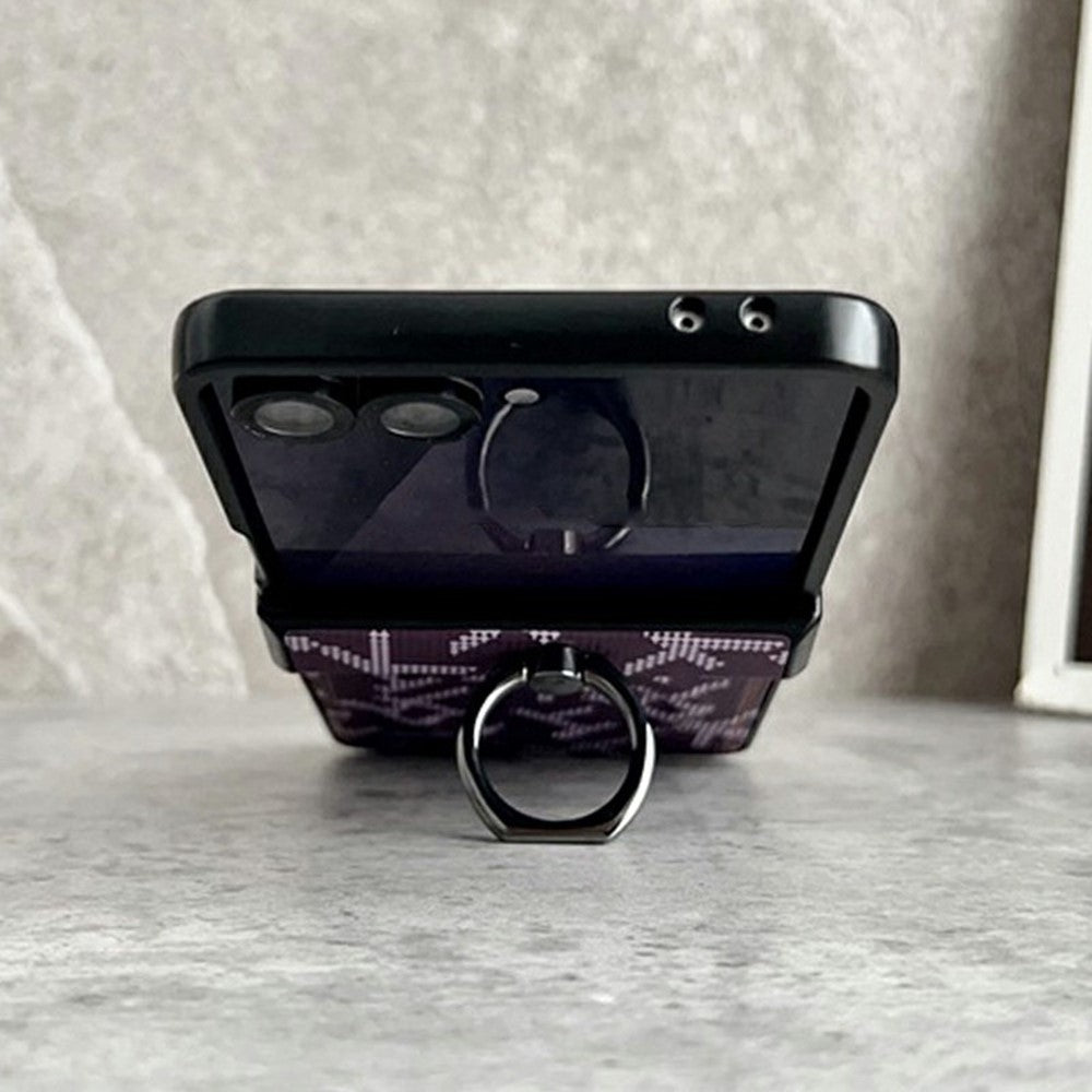 For Samsung Galaxy Z Flip8 Magnetic Case Pixelated Letter Pattern Leather + PC Folding Phone Cover with Ring Kickstand