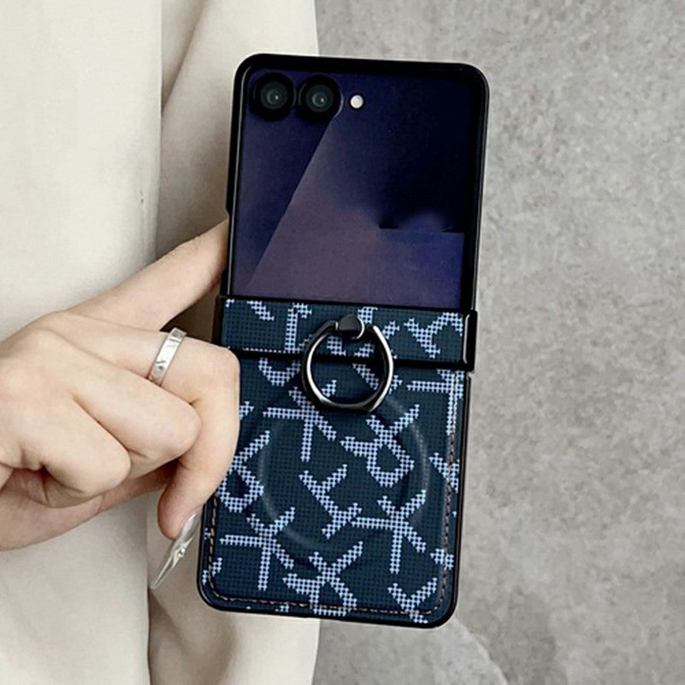 For Samsung Galaxy Z Flip8 Magnetic Case Pixelated Letter Pattern Leather + PC Folding Phone Cover with Ring Kickstand