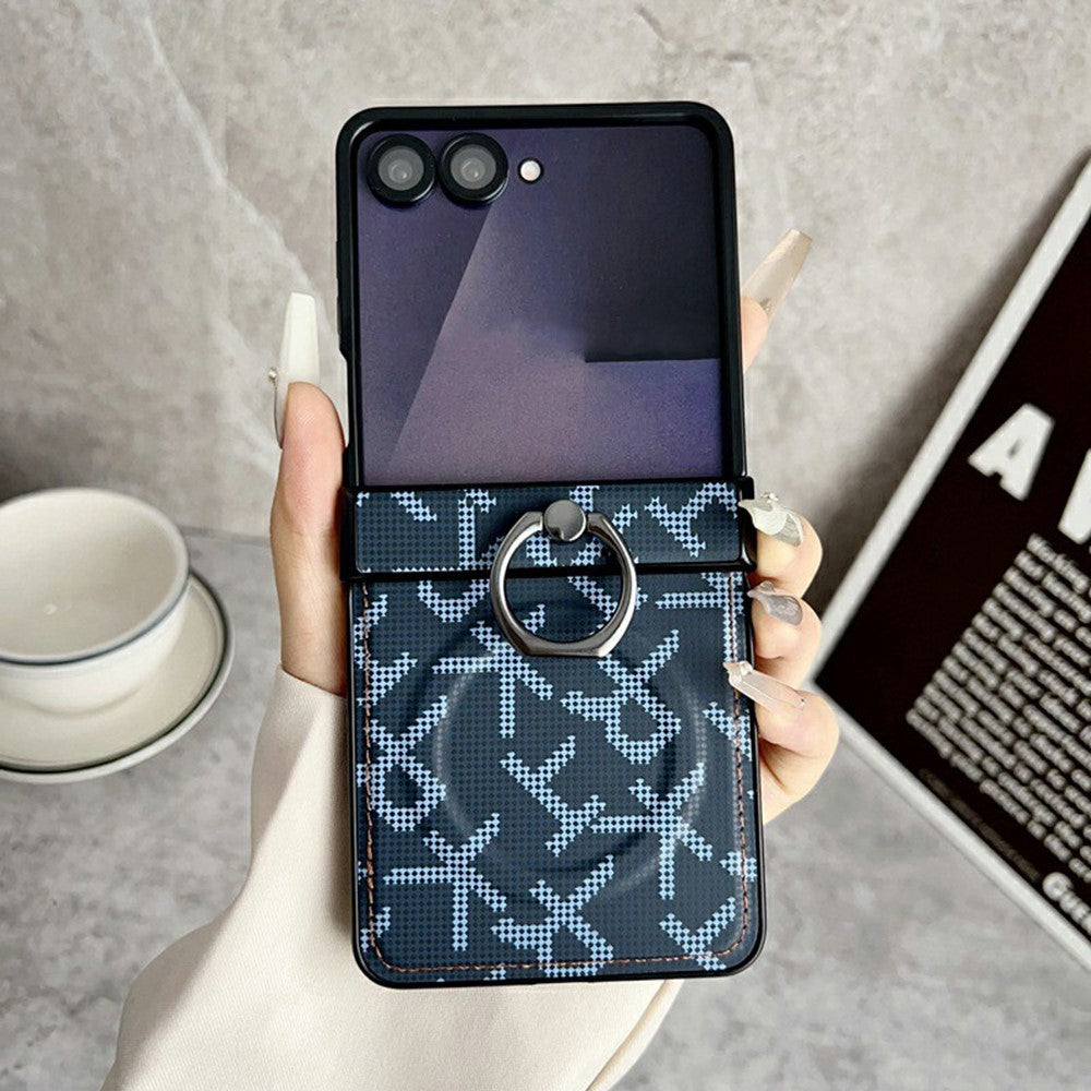 For Samsung Galaxy Z Flip8 Magnetic Case Pixelated Letter Pattern Leather + PC Folding Phone Cover with Ring Kickstand