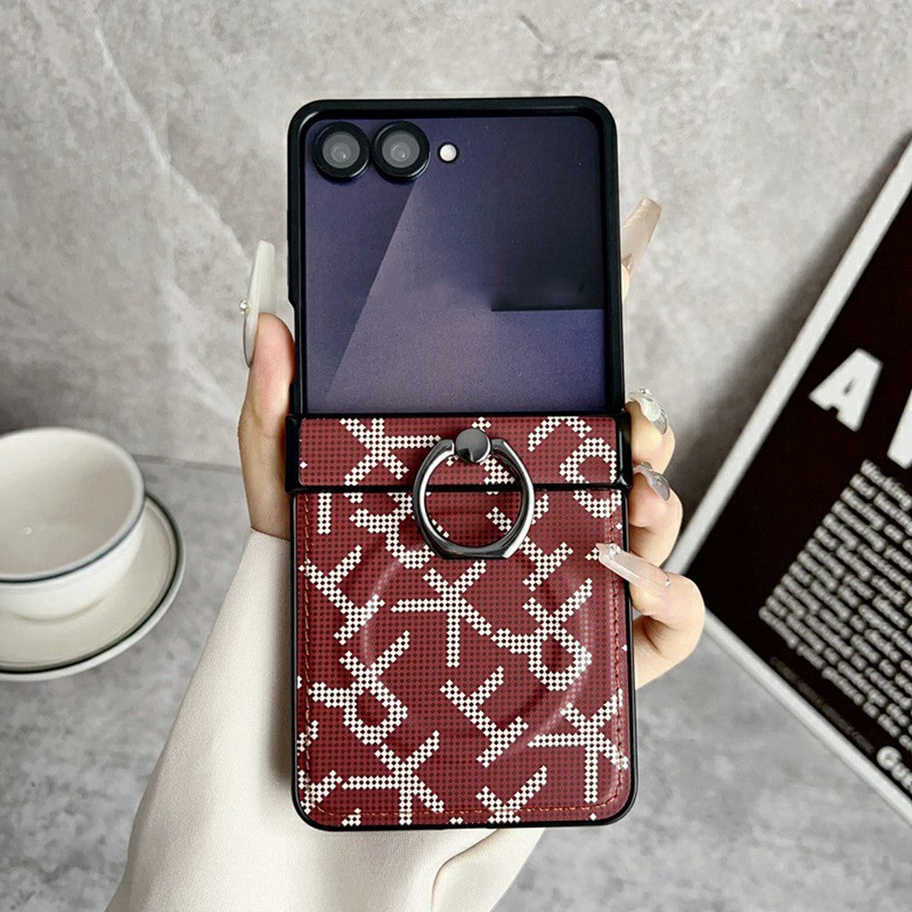 For Samsung Galaxy Z Flip8 Magnetic Case Pixelated Letter Pattern Leather + PC Folding Phone Cover with Ring Kickstand