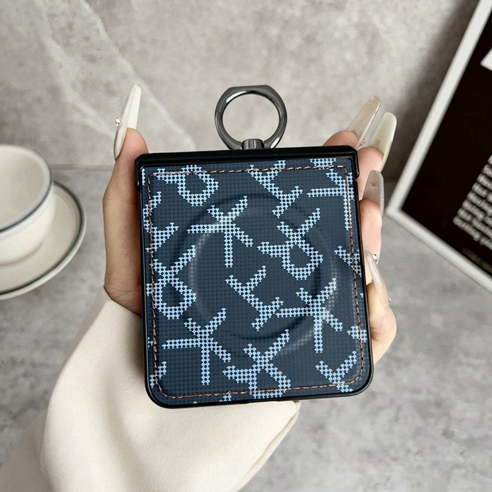 For Samsung Galaxy Z Flip7 5G Magnetic Case Pixelated Letter Pattern Leather + PC Folding Phone Cover with Ring Kickstand