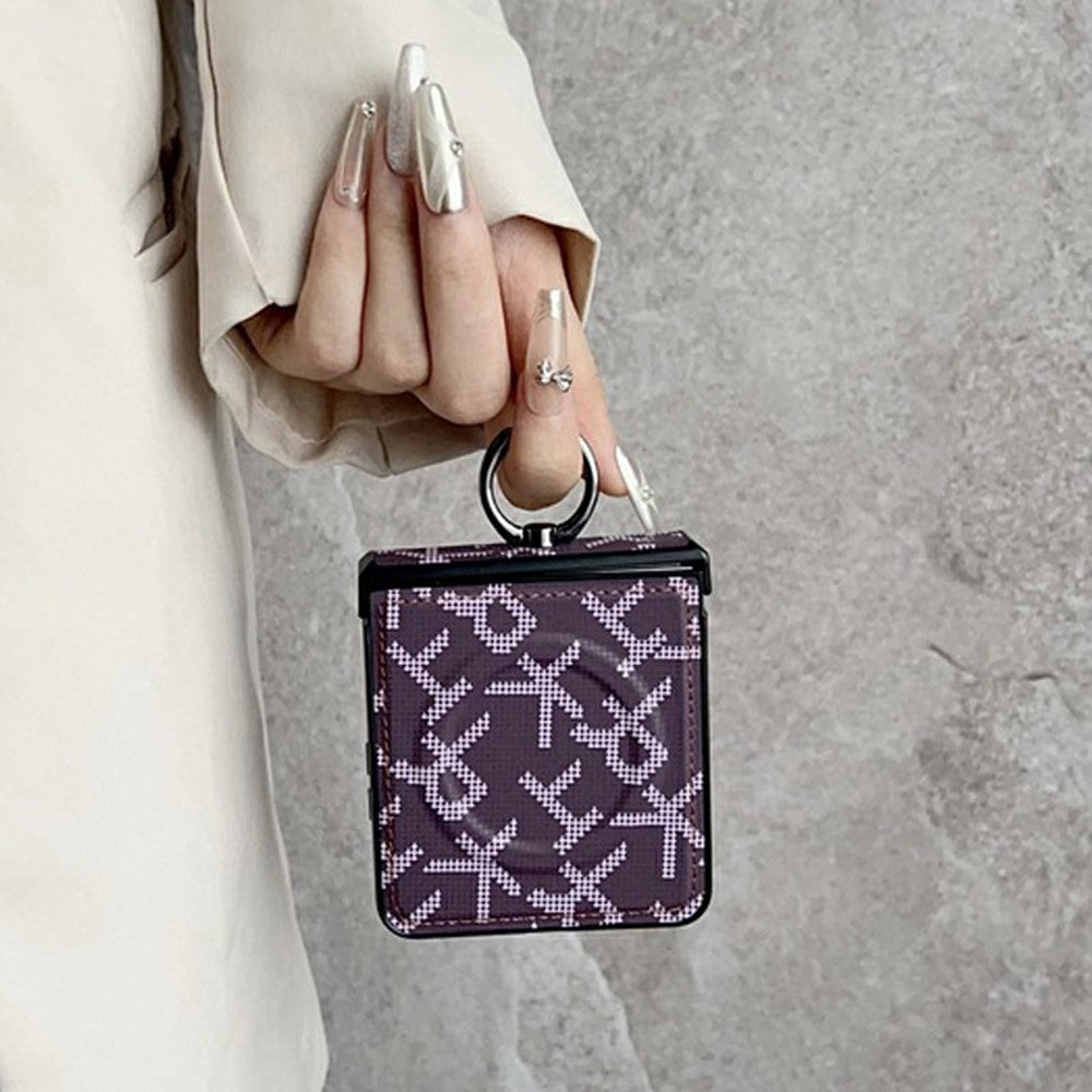 For Samsung Galaxy Z Flip7 5G Magnetic Case Pixelated Letter Pattern Leather + PC Folding Phone Cover with Ring Kickstand