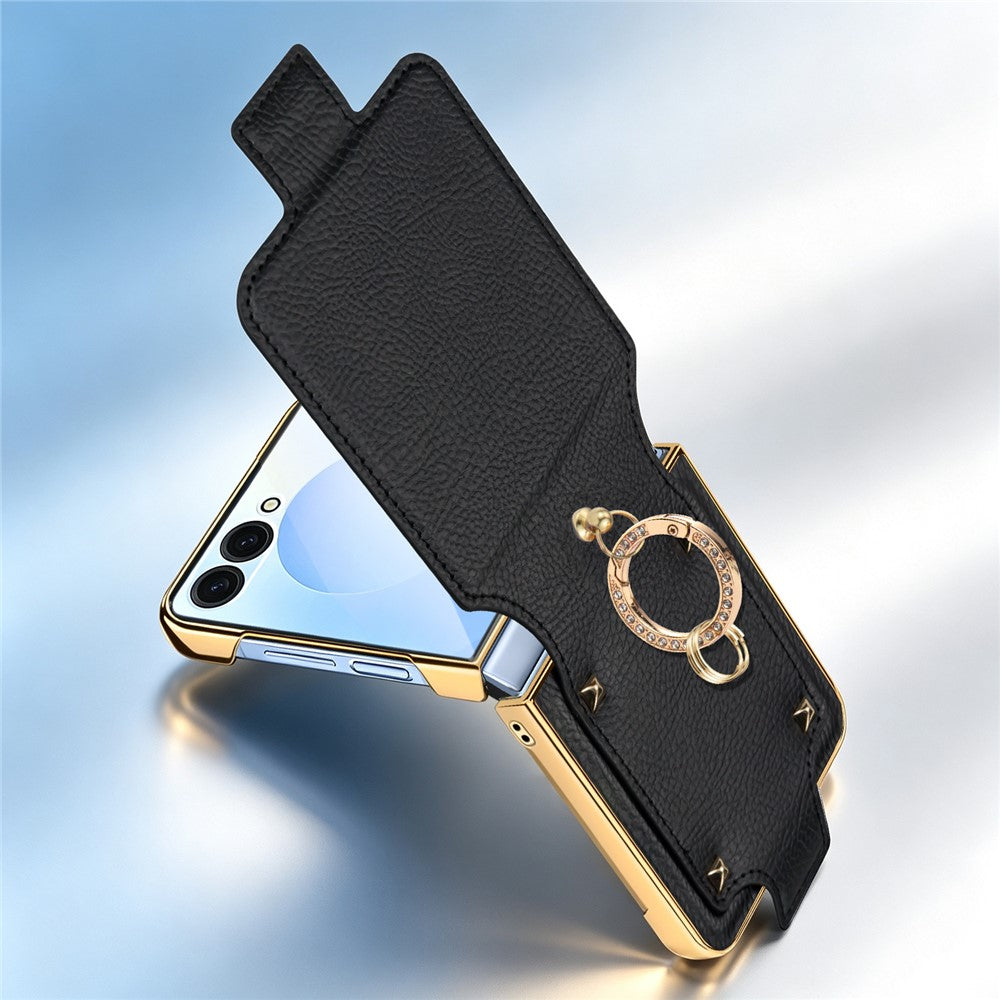 For Samsung Galaxy Z Flip8 Case PU + PC Protective Phone Cover with Finger Holder