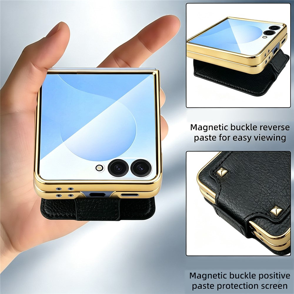 For Samsung Galaxy Z Flip8 Case PU + PC Protective Phone Cover with Finger Holder