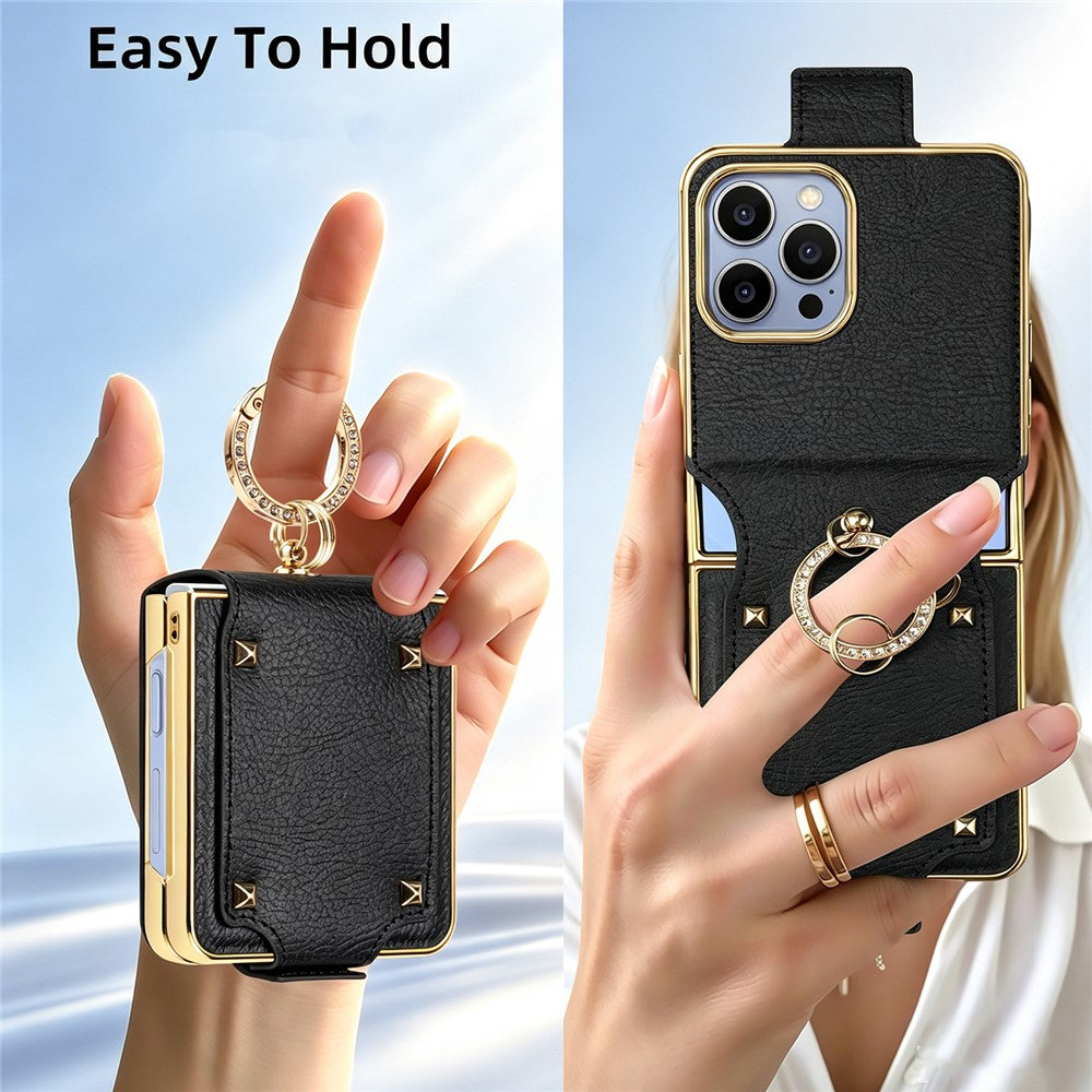 For Samsung Galaxy Z Flip8 Case PU + PC Protective Phone Cover with Finger Holder