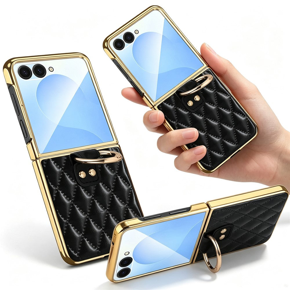 For Samsung Galaxy Z Flip8 Case Rhombus Grid Phone Cover with Tempered Glass Film