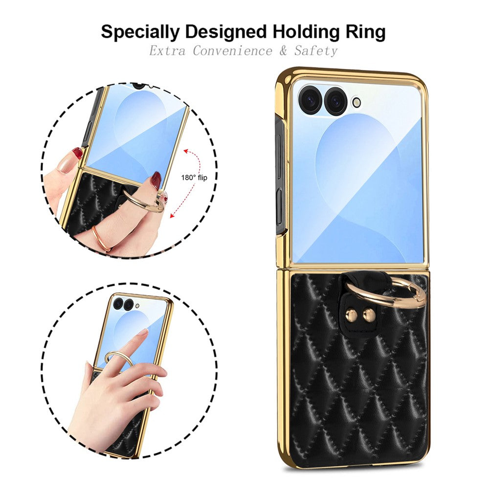 For Samsung Galaxy Z Flip8 Case Rhombus Grid Phone Cover with Tempered Glass Film