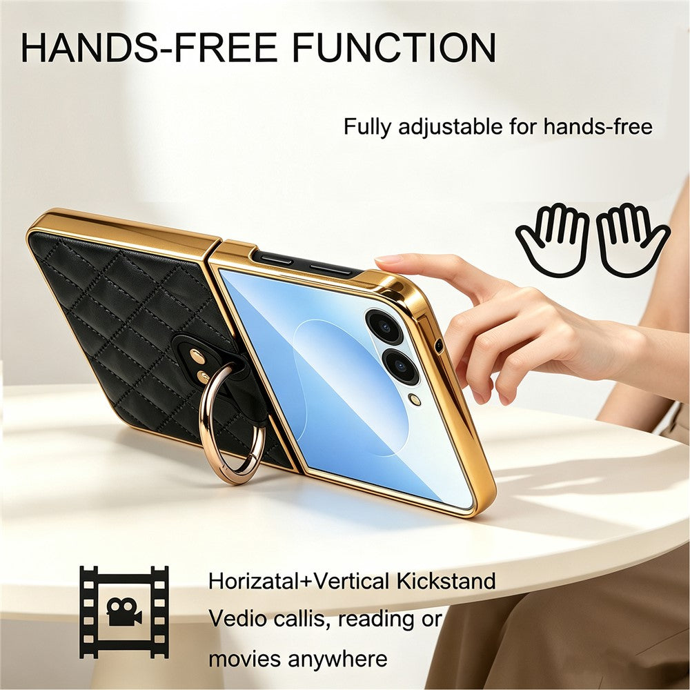 For Samsung Galaxy Z Flip8 Case Rhombus Grid Phone Cover with Tempered Glass Film