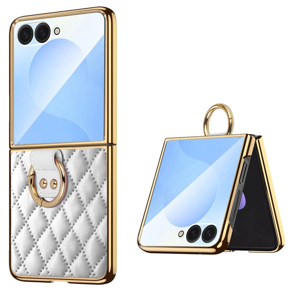 For Samsung Galaxy Z Flip8 Case Rhombus Grid Phone Cover with Tempered Glass Film