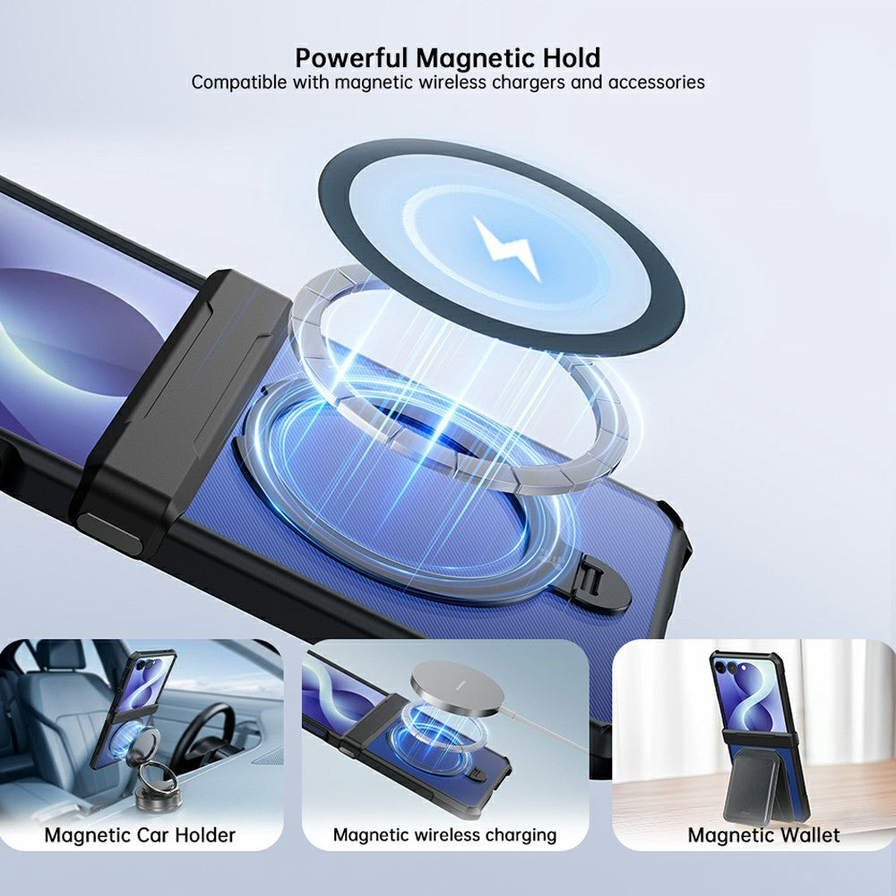 XUNDD for Samsung Galaxy Z Flip8 Case Magnetic Rotating Kickstand PC + TPU Folding Hinge Shockproof Phone Cover