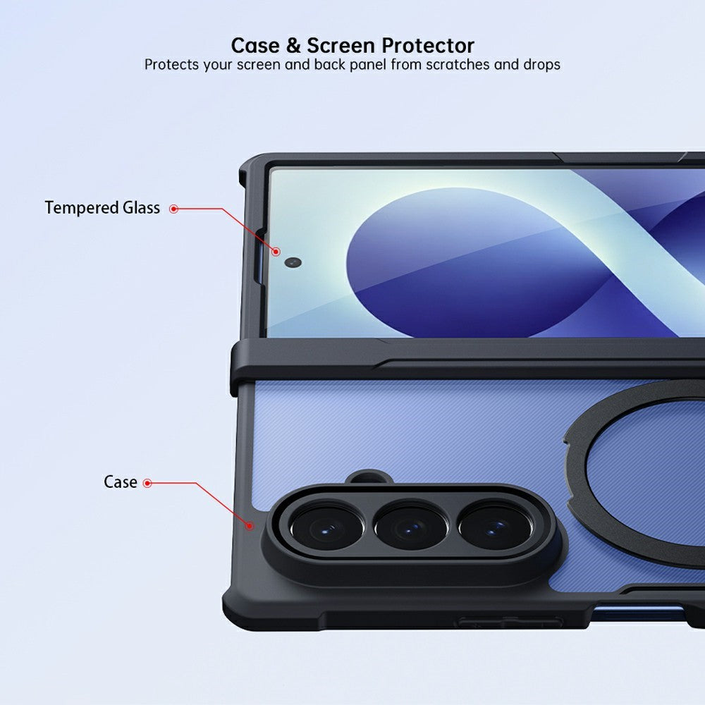 XUNDD for Samsung Galaxy Z Fold8 Case Magnetic Rotating Kickstand PC + TPU Folding Hinge Shockproof Phone Cover