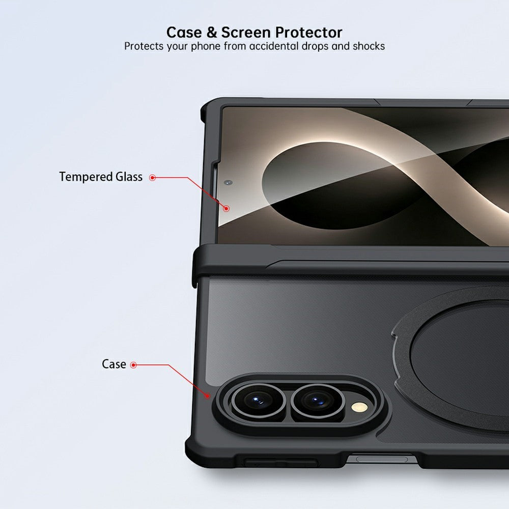 XUNDD for Samsung Galaxy Z Fold8 Ultra Case Magnetic Rotating Kickstand PC + TPU Folding Hinge Shockproof Phone Cover