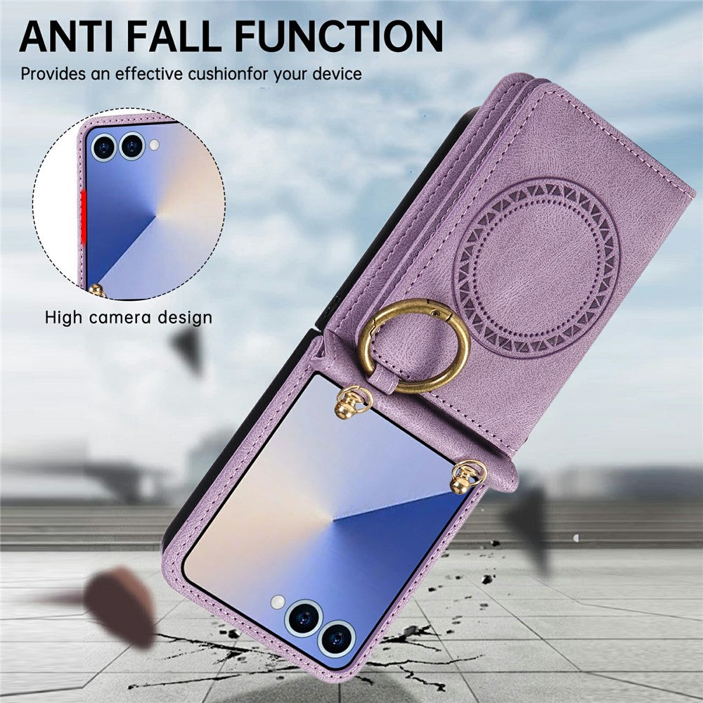 For Samsung Galaxy Z Flip8 Case Card Holder Ring Kickstand Leather + PC Phone Cover