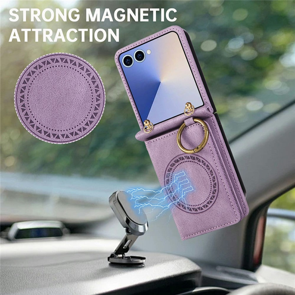 For Samsung Galaxy Z Flip8 Case Card Holder Ring Kickstand Leather + PC Phone Cover