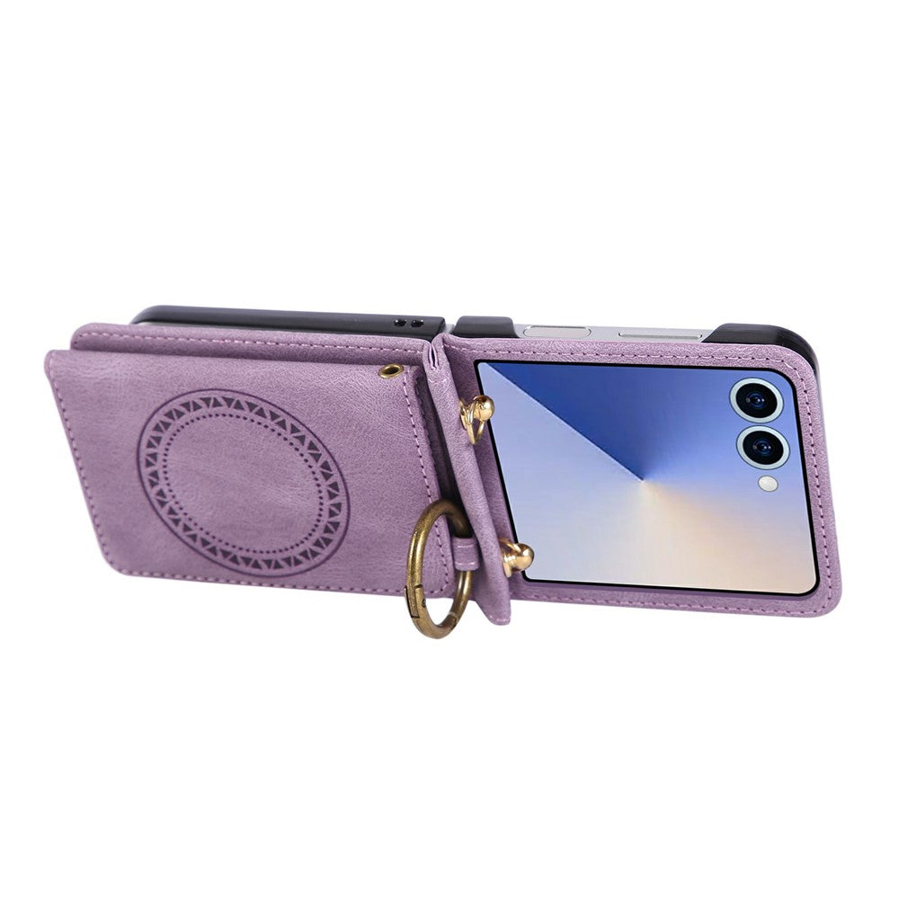 For Samsung Galaxy Z Flip8 Case Card Holder Ring Kickstand Leather + PC Phone Cover