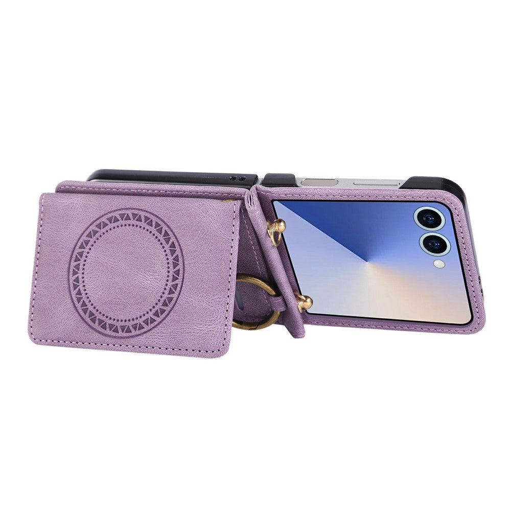 For Samsung Galaxy Z Flip8 Case Card Holder Ring Kickstand Leather + PC Phone Cover