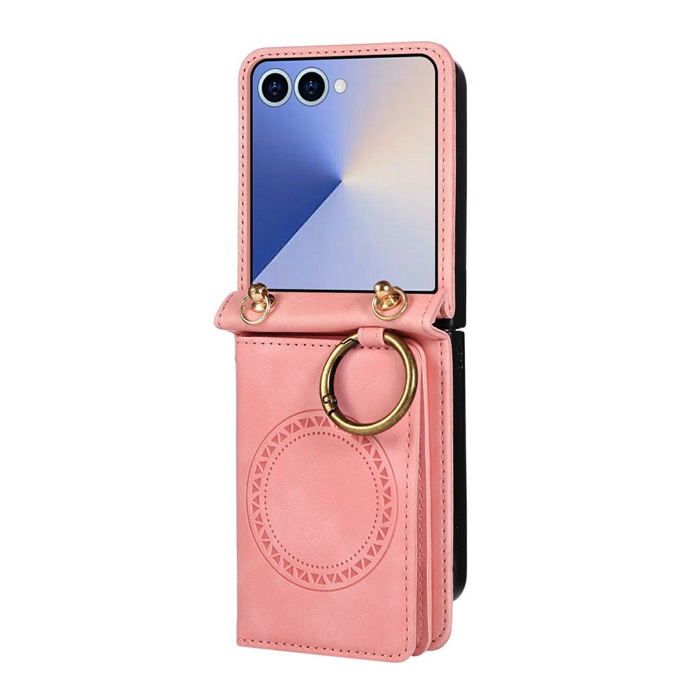 For Samsung Galaxy Z Flip8 Case Card Holder Ring Kickstand Leather + PC Phone Cover