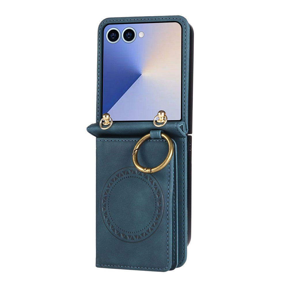 For Samsung Galaxy Z Flip8 Case Card Holder Ring Kickstand Leather + PC Phone Cover