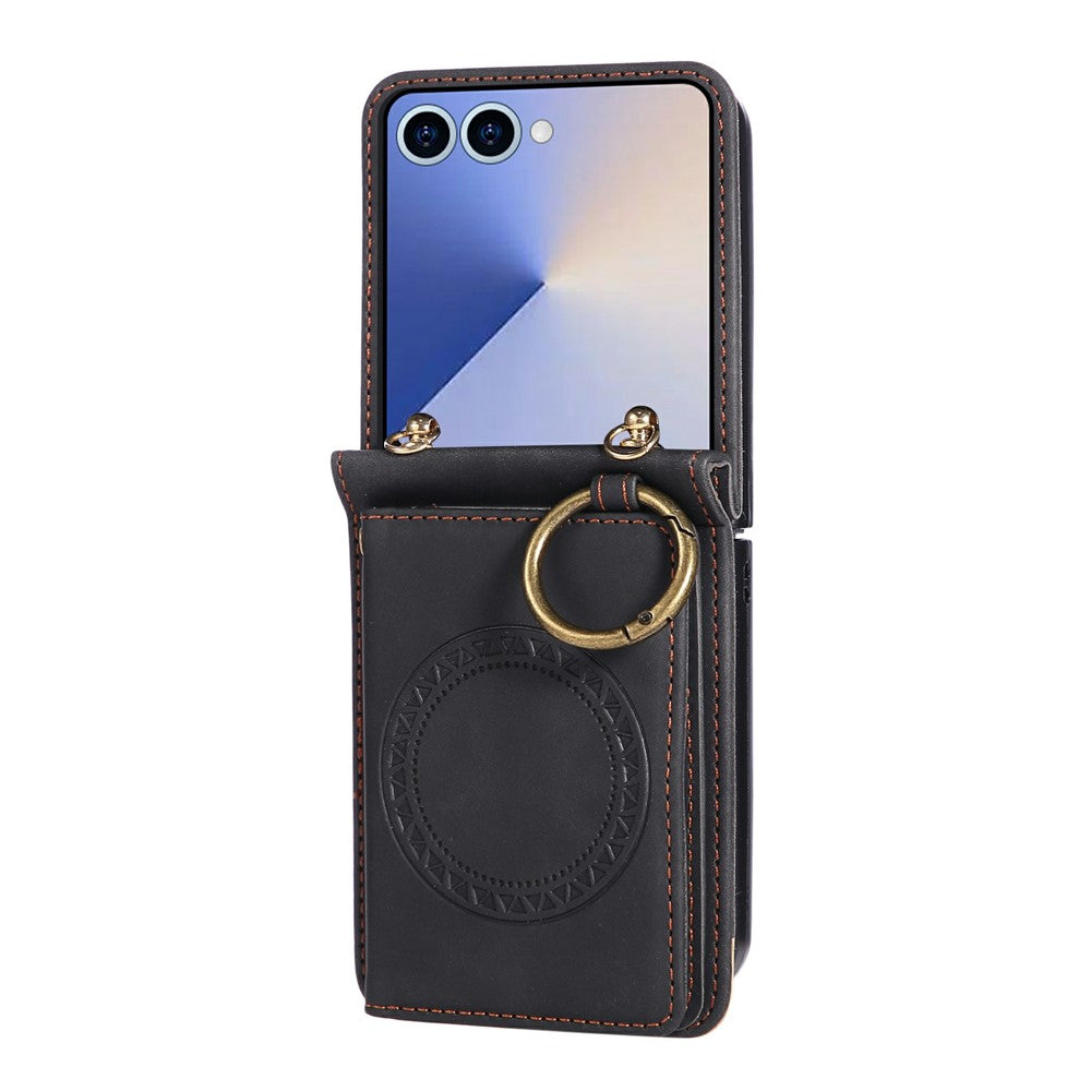 For Samsung Galaxy Z Flip8 Case Card Holder Ring Kickstand Leather + PC Phone Cover