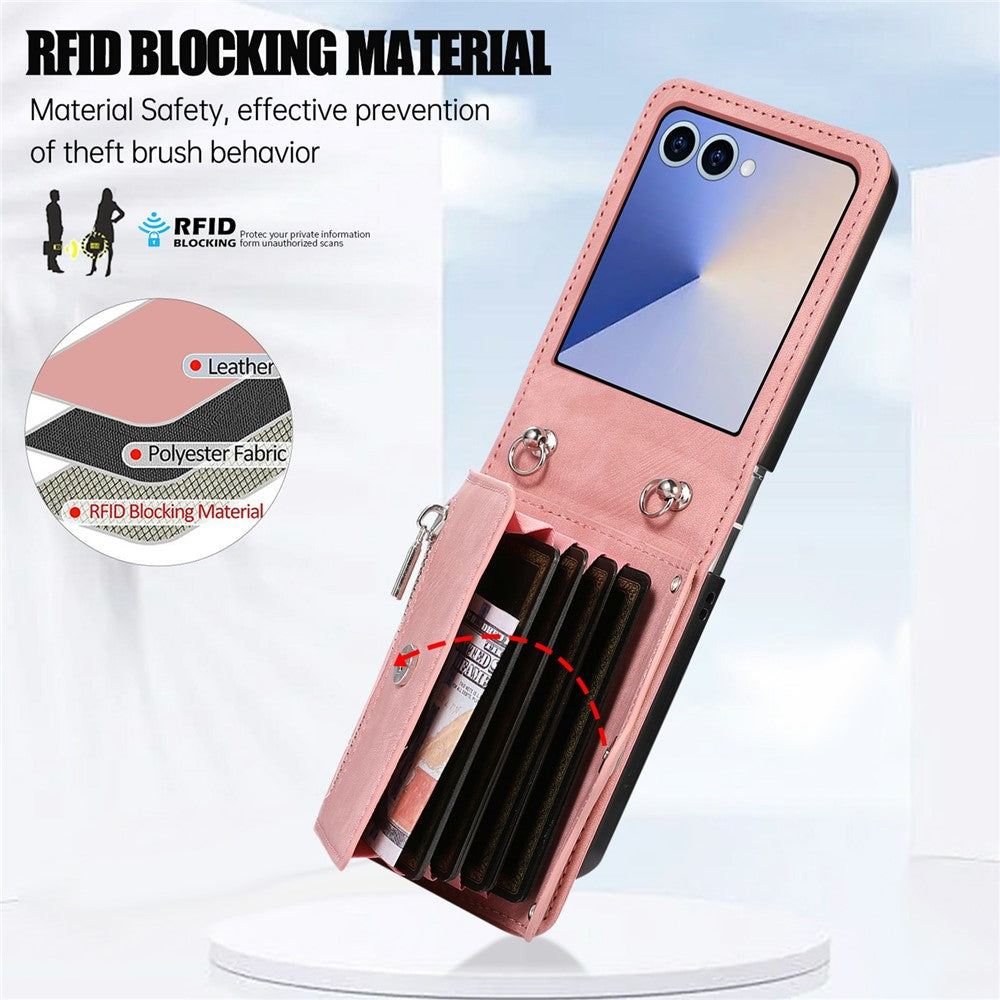 For Samsung Galaxy Z Flip8 Case RFID Blocking Card Holder Kickstand PU Leather + PC Phone Cover