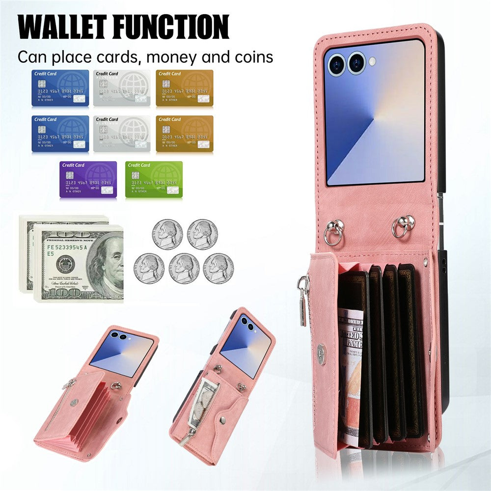 For Samsung Galaxy Z Flip8 Case RFID Blocking Card Holder Kickstand PU Leather + PC Phone Cover