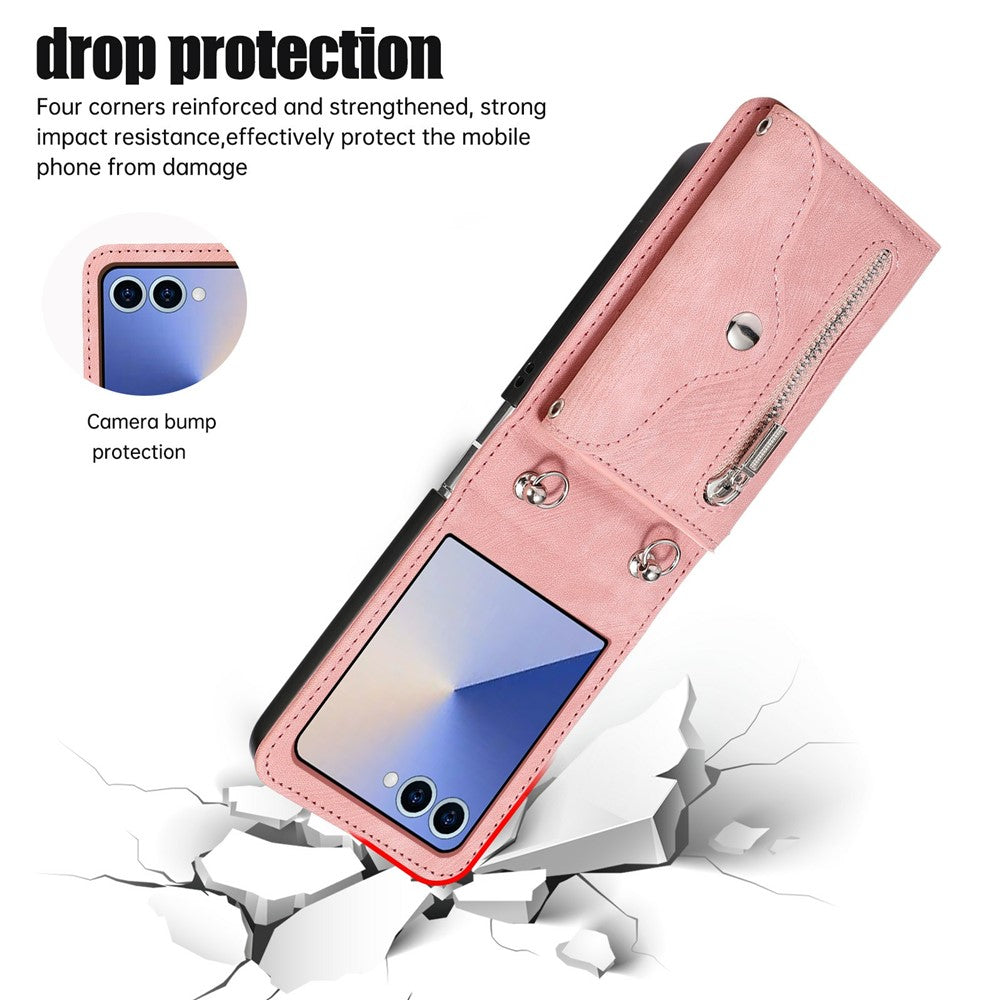For Samsung Galaxy Z Flip8 Case RFID Blocking Card Holder Kickstand PU Leather + PC Phone Cover