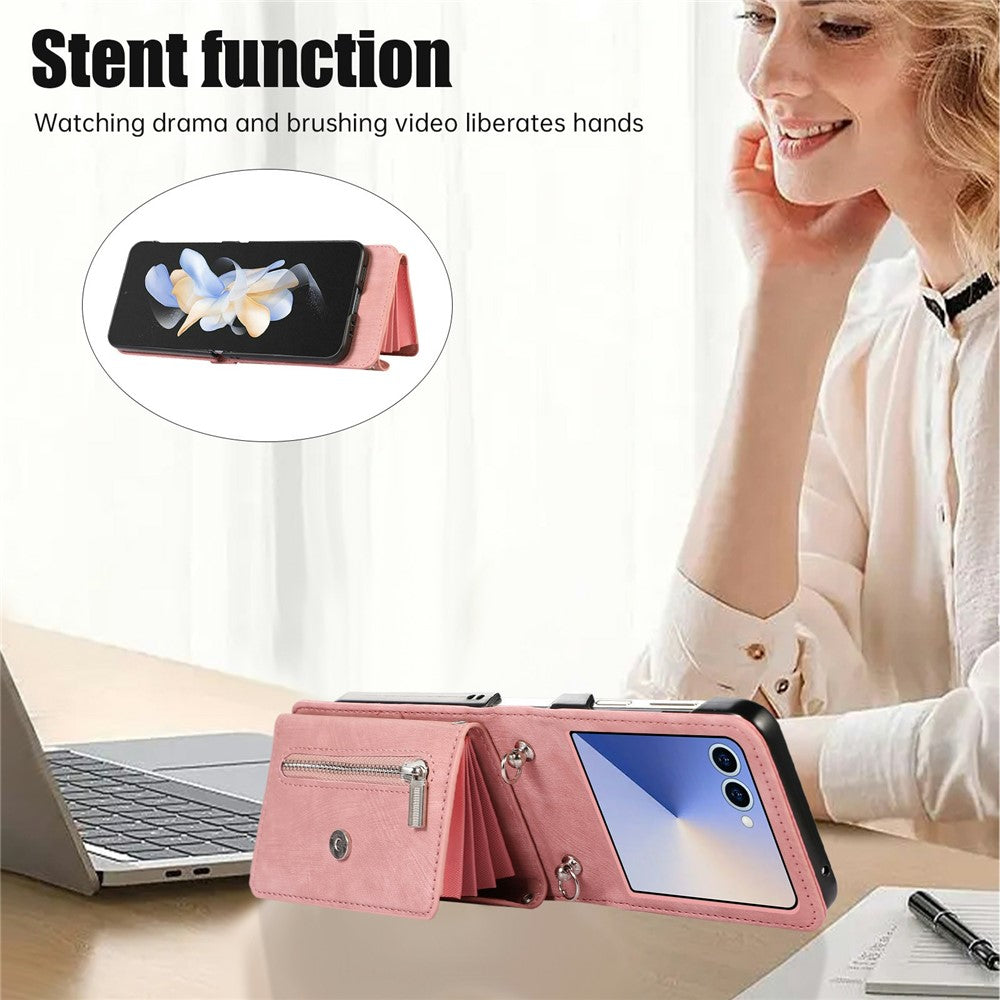 For Samsung Galaxy Z Flip8 Case RFID Blocking Card Holder Kickstand PU Leather + PC Phone Cover