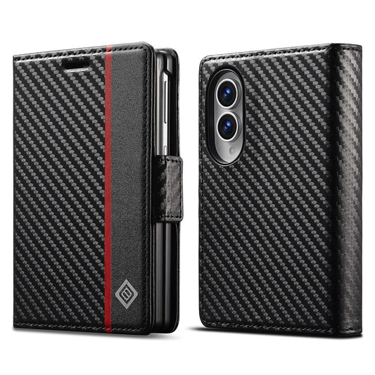 Galaxy Z Fold8 – Wallet-Handyhülle aus PU-Leder und TPU, mit Ständer, in Carbonfaser-Optik