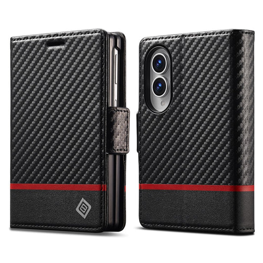 Galaxy Z Fold8 – Wallet-Handyhülle aus PU-Leder und TPU, mit Ständer, in Carbonfaser-Optik