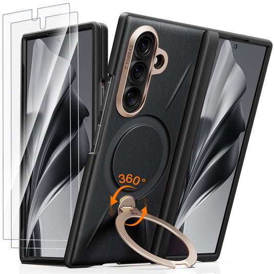 Galaxy Z Fold8 – Magnetische Handyhülle aus Metall, Mikrofaserleder, PC, PU-Leder, gehärtetem Glas und TPU, mit Ständer, mit Displayschutz