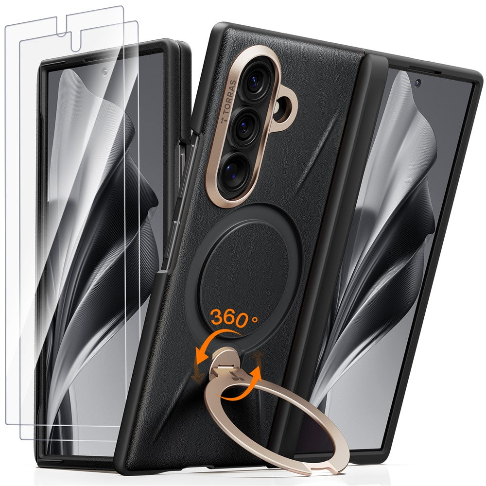 TORRAS Ostand Spin VegSkin Series for Samsung Galaxy Z Fold8 Magnetic Case with 2Pcs Tempered Glass Film Kickstand Phone Cover