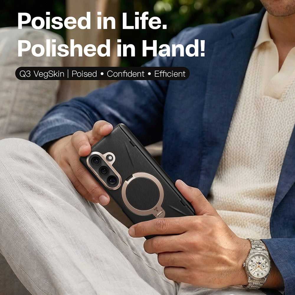 TORRAS Ostand Spin VegSkin Series for Samsung Galaxy Z Fold8 Magnetic Case with 2Pcs Tempered Glass Film Kickstand Phone Cover