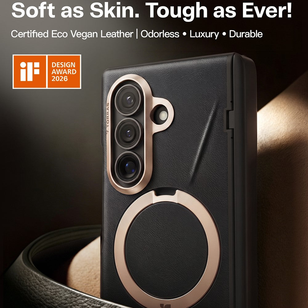 TORRAS Ostand Spin VegSkin Series for Samsung Galaxy Z Fold8 Magnetic Case with 2Pcs Tempered Glass Film Kickstand Phone Cover