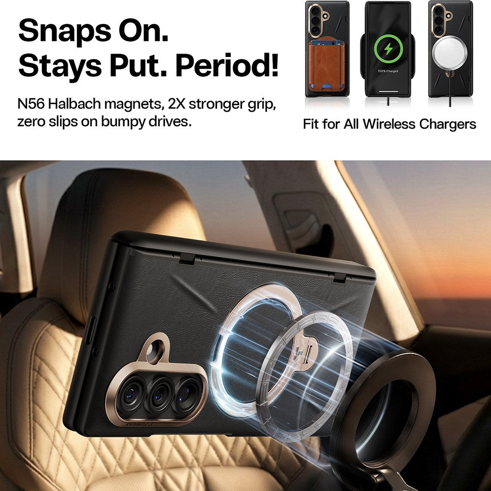 TORRAS Ostand Spin VegSkin Series for Samsung Galaxy Z Fold8 Magnetic Case with 2Pcs Tempered Glass Film Kickstand Phone Cover