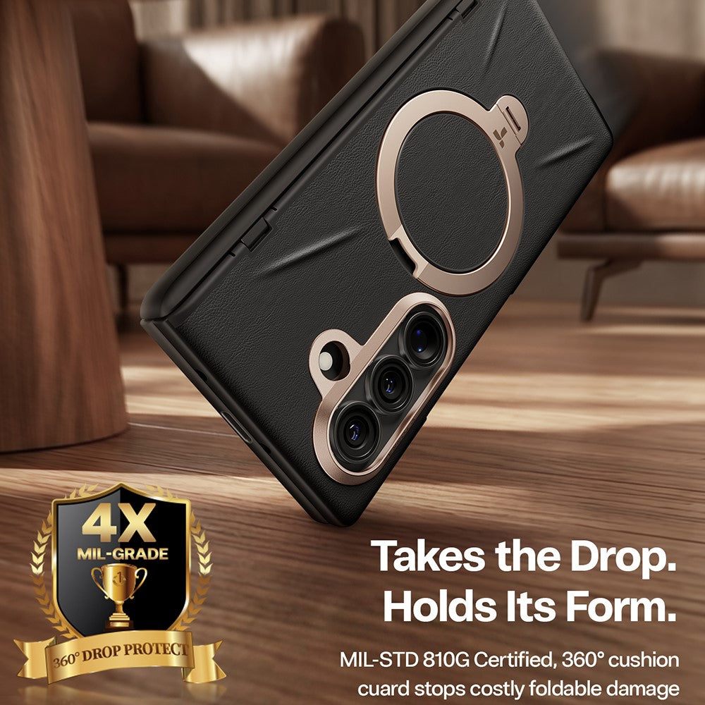 TORRAS Ostand Spin VegSkin Series for Samsung Galaxy Z Fold8 Magnetic Case with 2Pcs Tempered Glass Film Kickstand Phone Cover