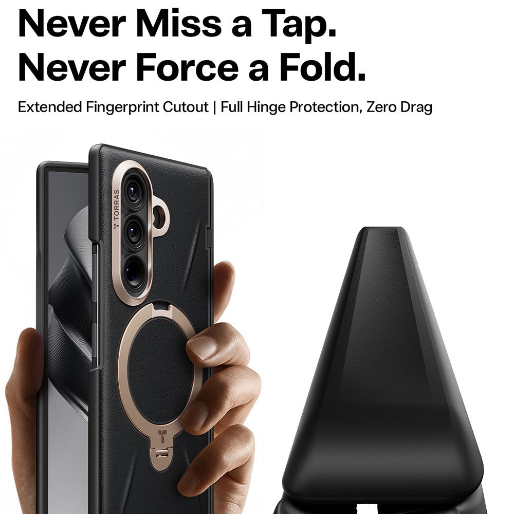 TORRAS Ostand Spin VegSkin Series for Samsung Galaxy Z Fold8 Magnetic Case with 2Pcs Tempered Glass Film Kickstand Phone Cover