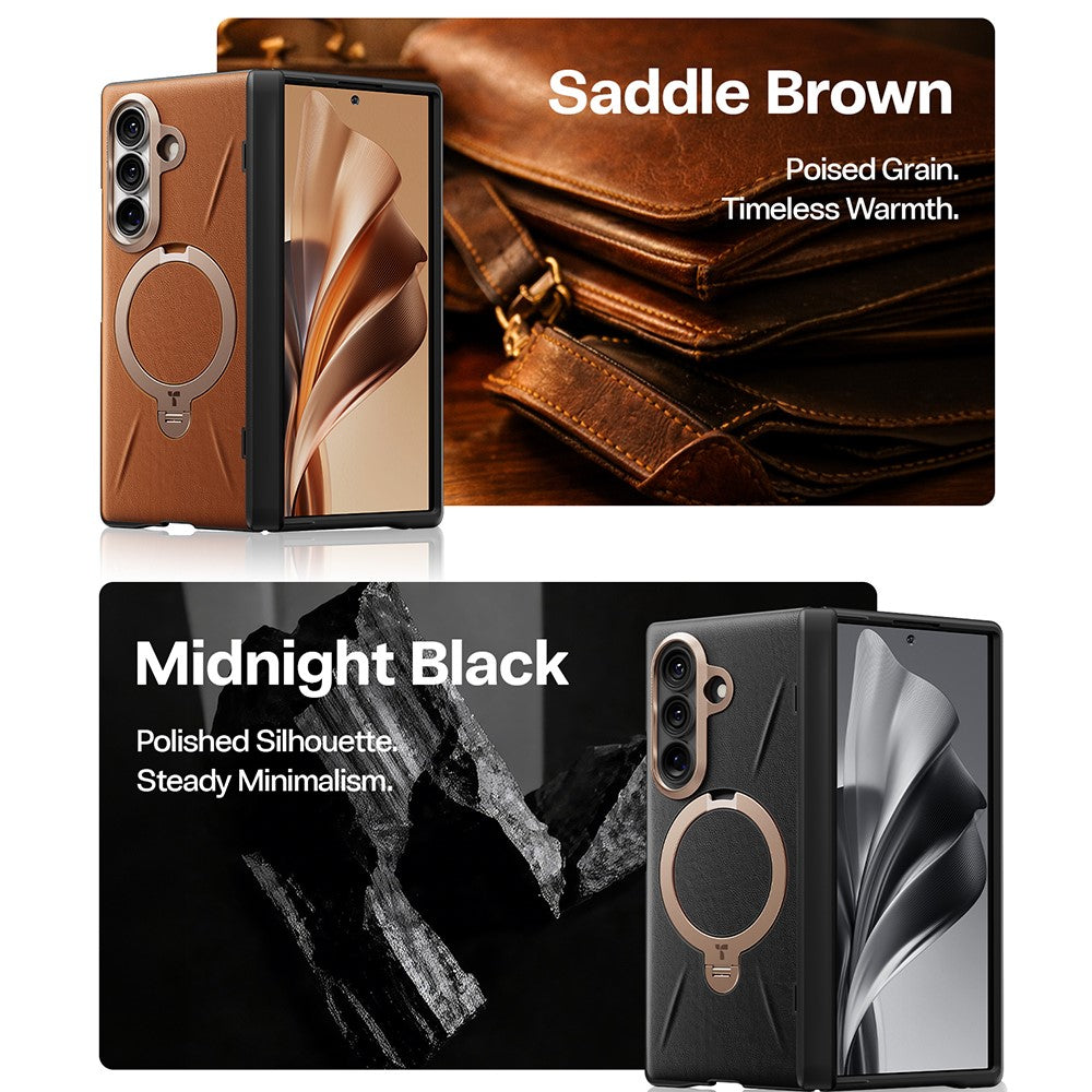 TORRAS Ostand Spin VegSkin Series for Samsung Galaxy Z Fold8 Magnetic Case with 2Pcs Tempered Glass Film Kickstand Phone Cover