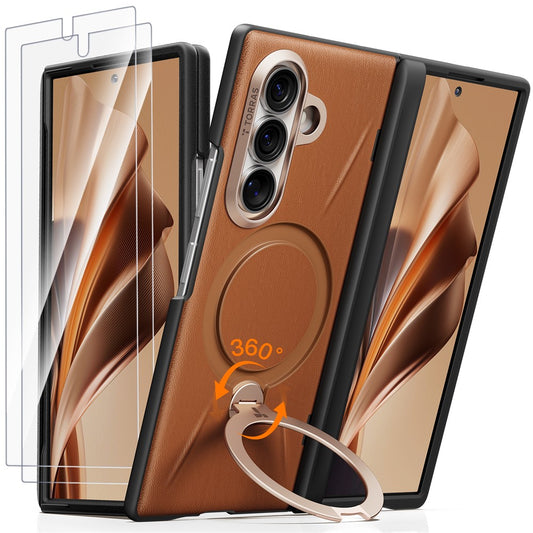 Galaxy Z Fold8 – Magnetische Handyhülle aus Metall, Mikrofaserleder, PC, PU-Leder, gehärtetem Glas und TPU, mit Ständer, mit Displayschutz