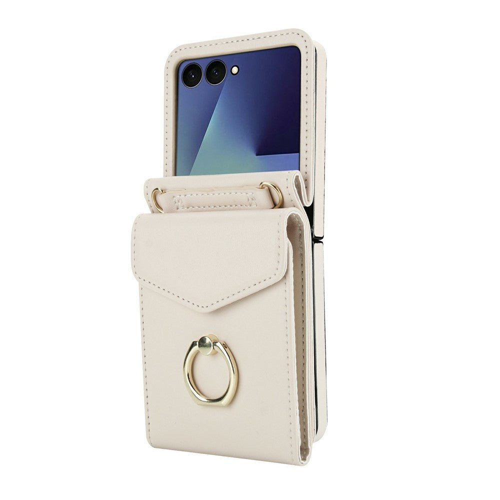 For Samsung Galaxy Z Flip8 Case Litchi Texture PU Leather + TPU Phone Cover with Shoulder Strap