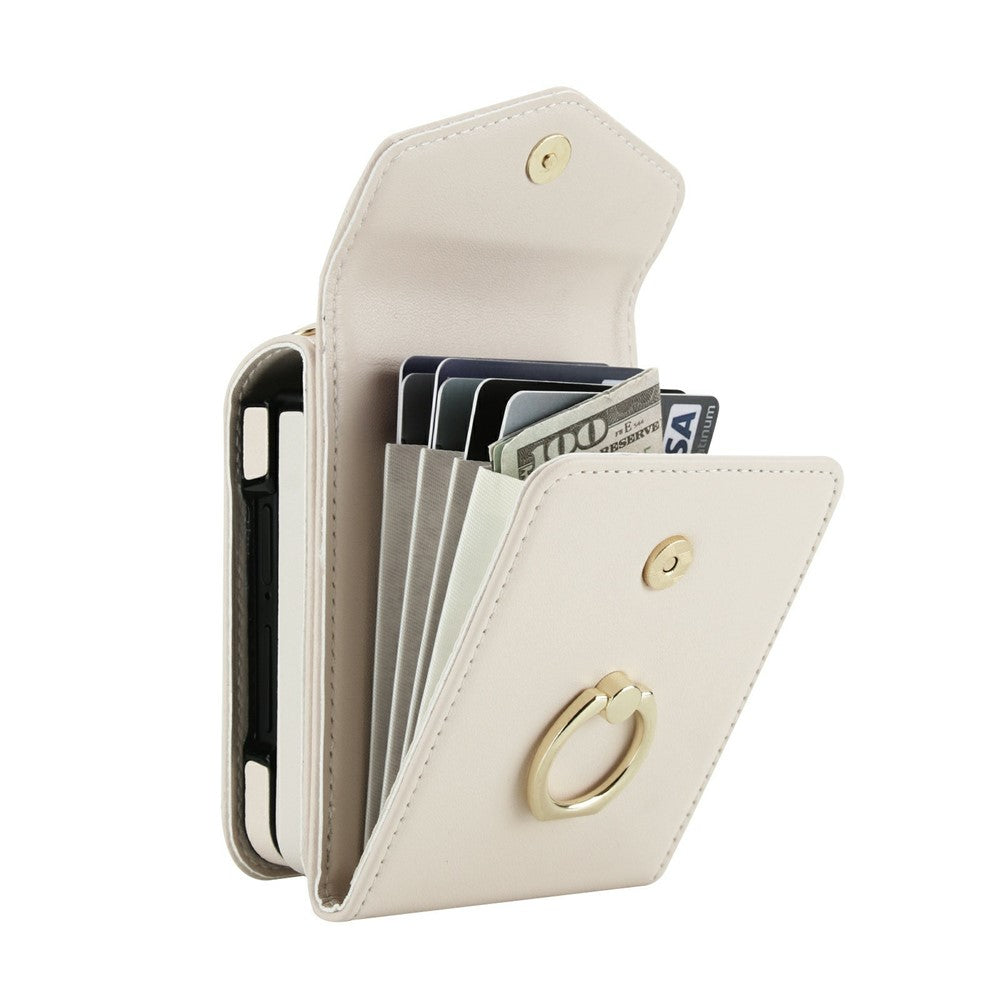 For Samsung Galaxy Z Flip8 Case Litchi Texture PU Leather + TPU Phone Cover with Shoulder Strap