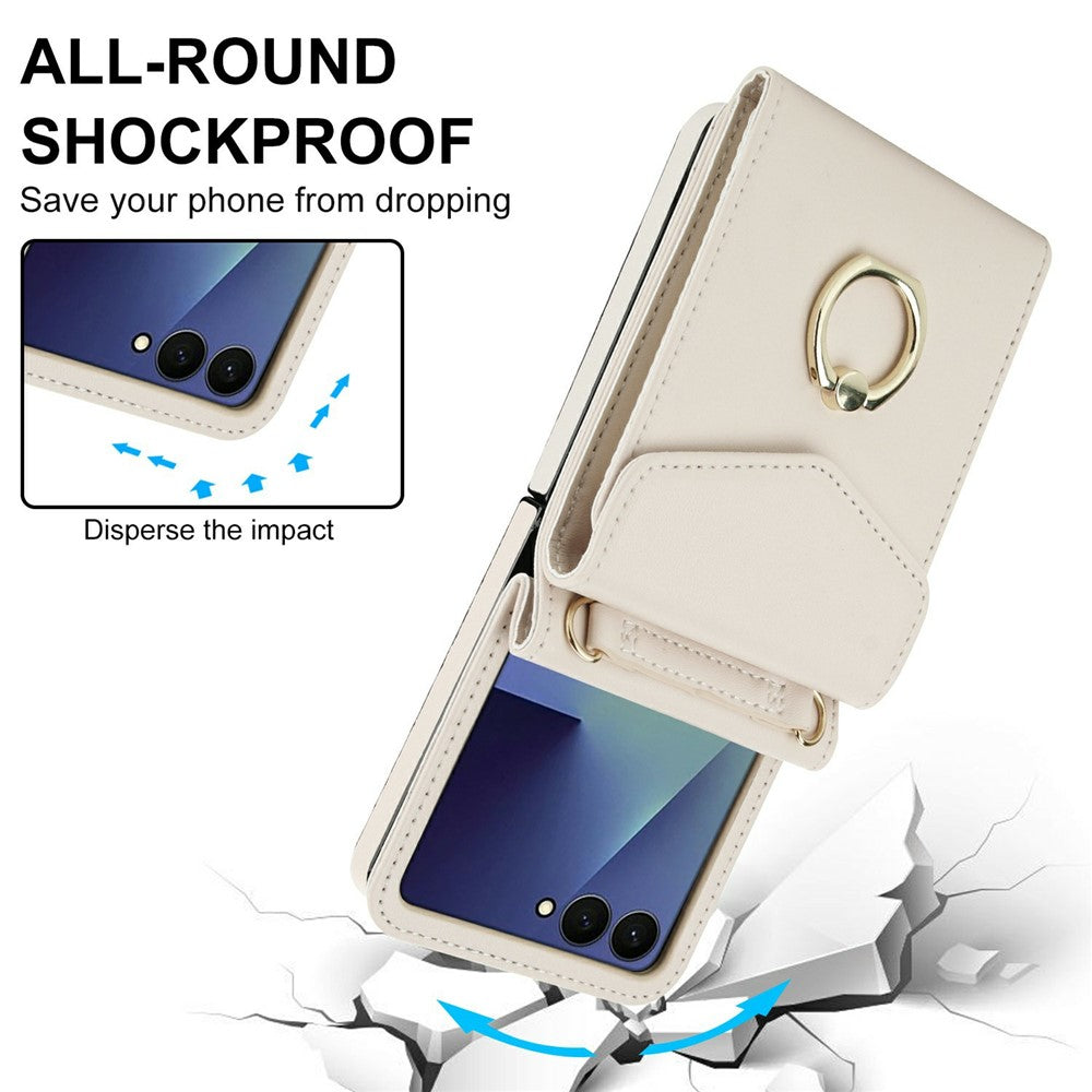 For Samsung Galaxy Z Flip8 Case Litchi Texture PU Leather + TPU Phone Cover with Shoulder Strap
