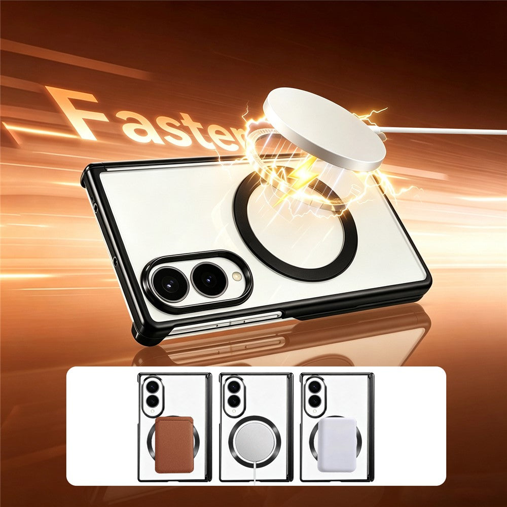 For Samsung Galaxy Z Fold8 Magnetic Case Electroplating CD Vein PC Phone Cover with Tempered Glass Screen Film