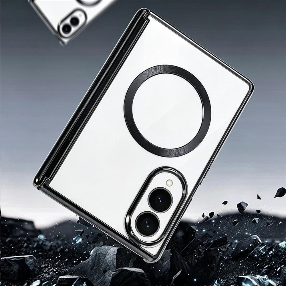 For Samsung Galaxy Z Fold8 Magnetic Case Electroplating CD Vein PC Phone Cover with Tempered Glass Screen Film