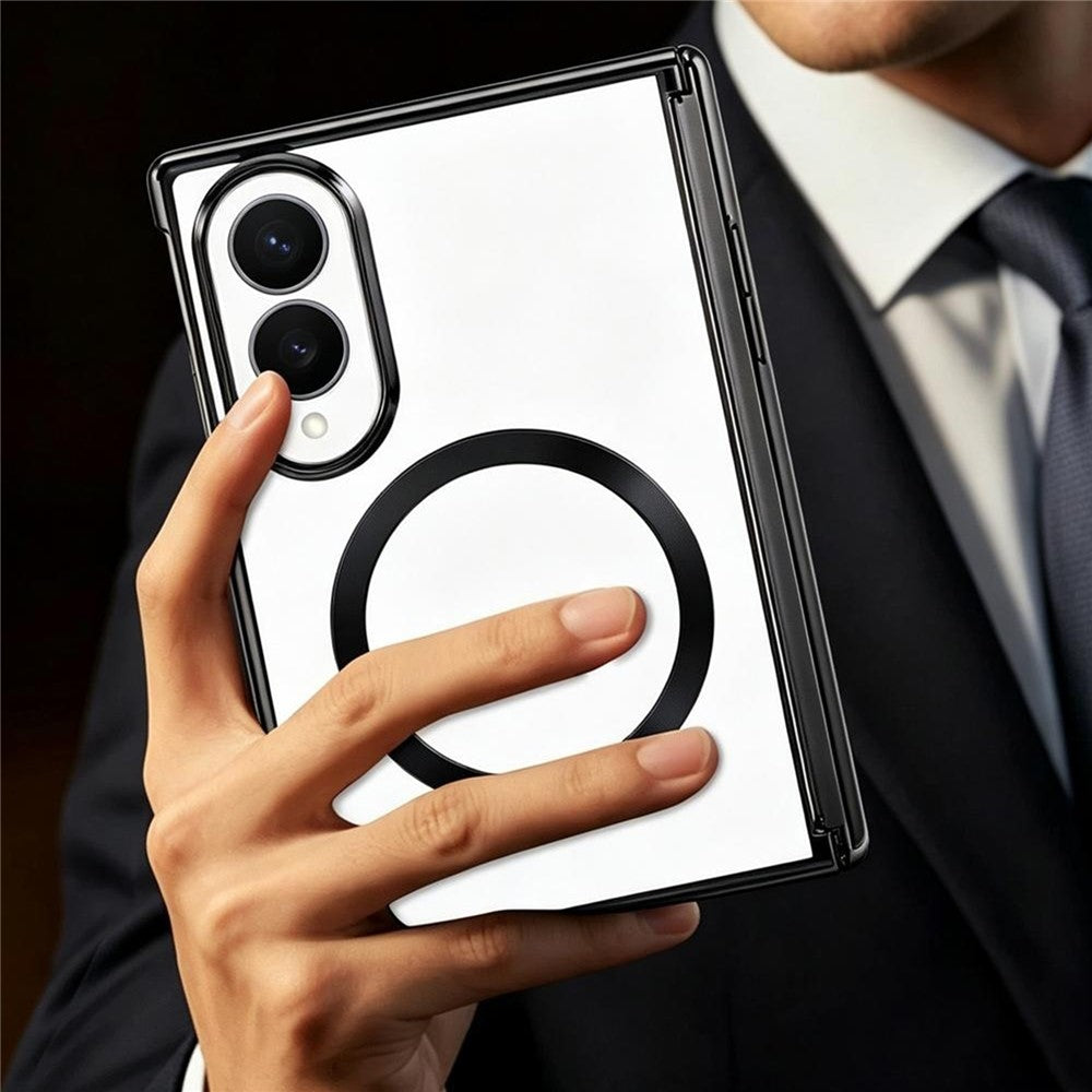 For Samsung Galaxy Z Fold8 Magnetic Case Electroplating CD Vein PC Phone Cover with Tempered Glass Screen Film