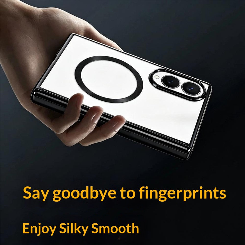 For Samsung Galaxy Z Fold8 Magnetic Case Electroplating CD Vein PC Phone Cover with Tempered Glass Screen Film