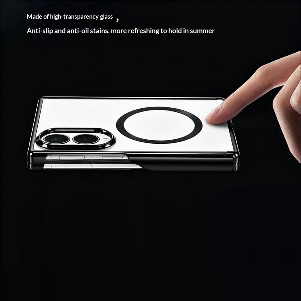 For Samsung Galaxy Z Fold8 Magnetic Case Electroplating CD Vein PC Phone Cover with Tempered Glass Screen Film