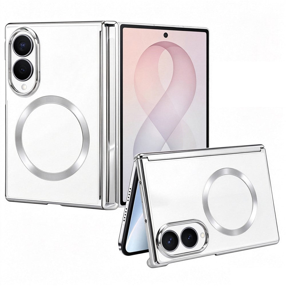 For Samsung Galaxy Z Fold8 Magnetic Case Electroplating CD Vein PC Phone Cover with Tempered Glass Screen Film