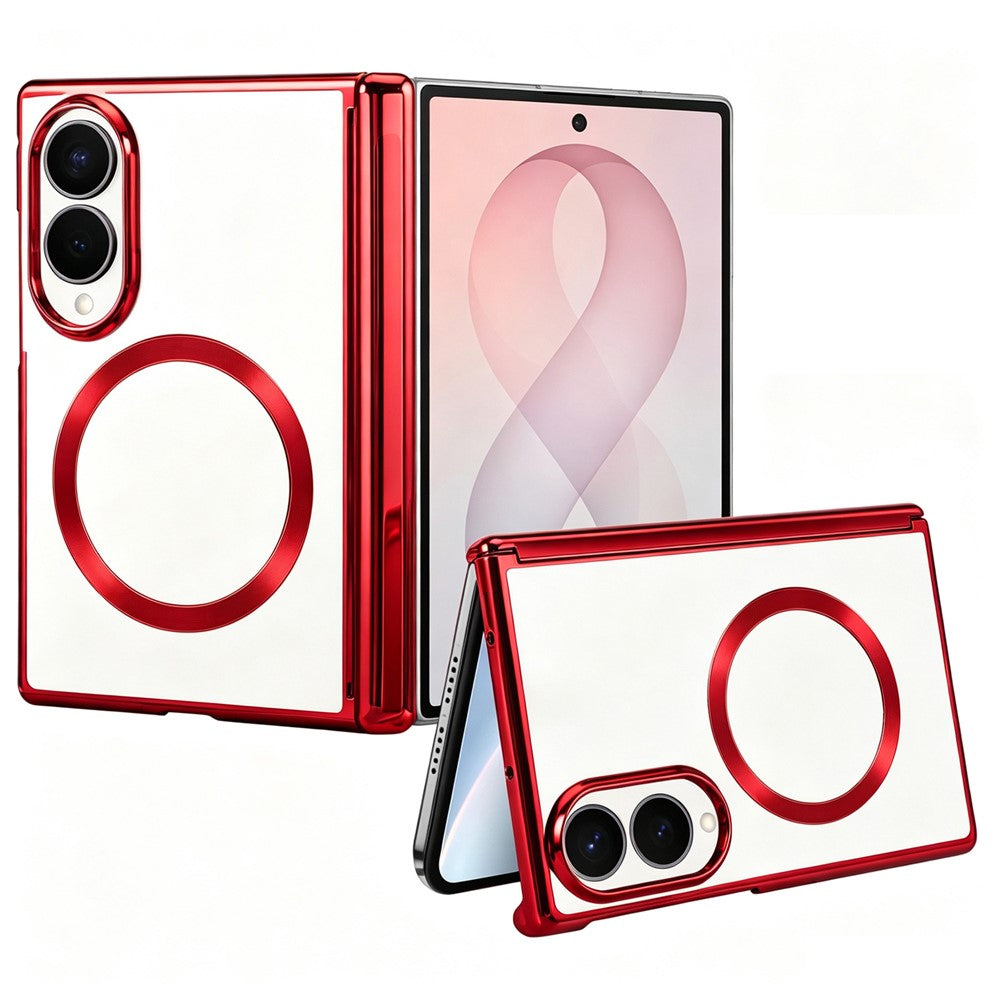 For Samsung Galaxy Z Fold8 Magnetic Case Electroplating CD Vein PC Phone Cover with Tempered Glass Screen Film